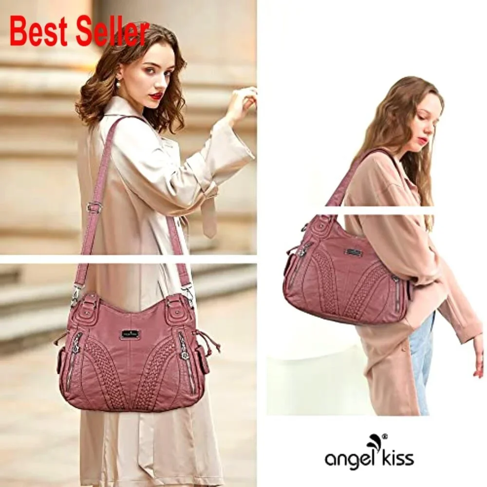 Faux Leather Tote Hobo Crossbody Bag with Multiple Pockets